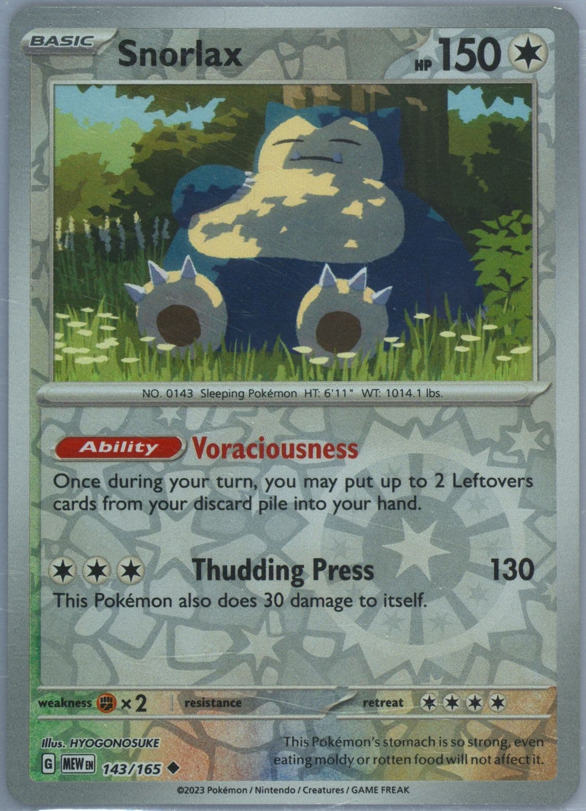Snorlax Reverse Holo (143) 2023 Pokemon Mew EN-151