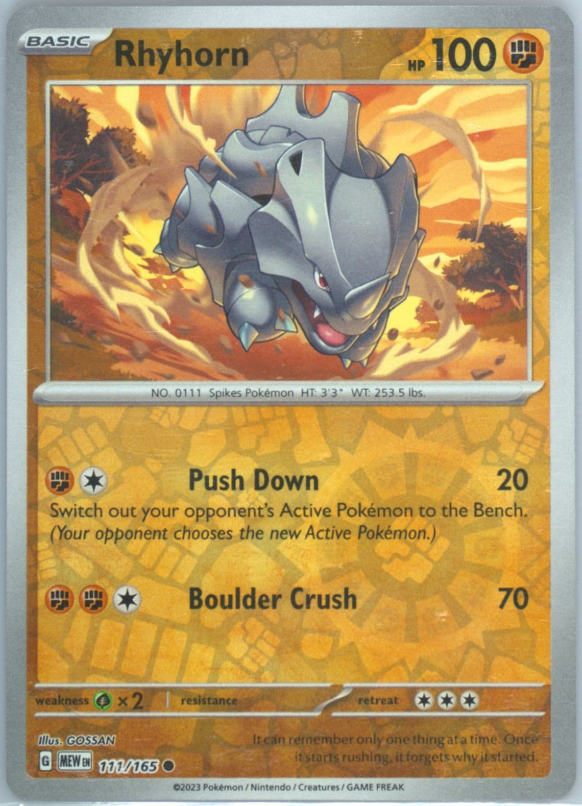 Rhyhorn Reverse Holo (111) 2023 Pokemon Mew EN-151