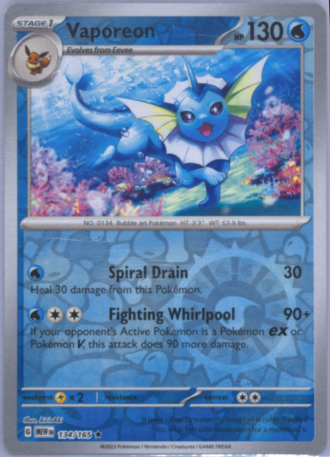 Vaporeon Reverse Holo (134) 2023 Pokemon Mew EN-151