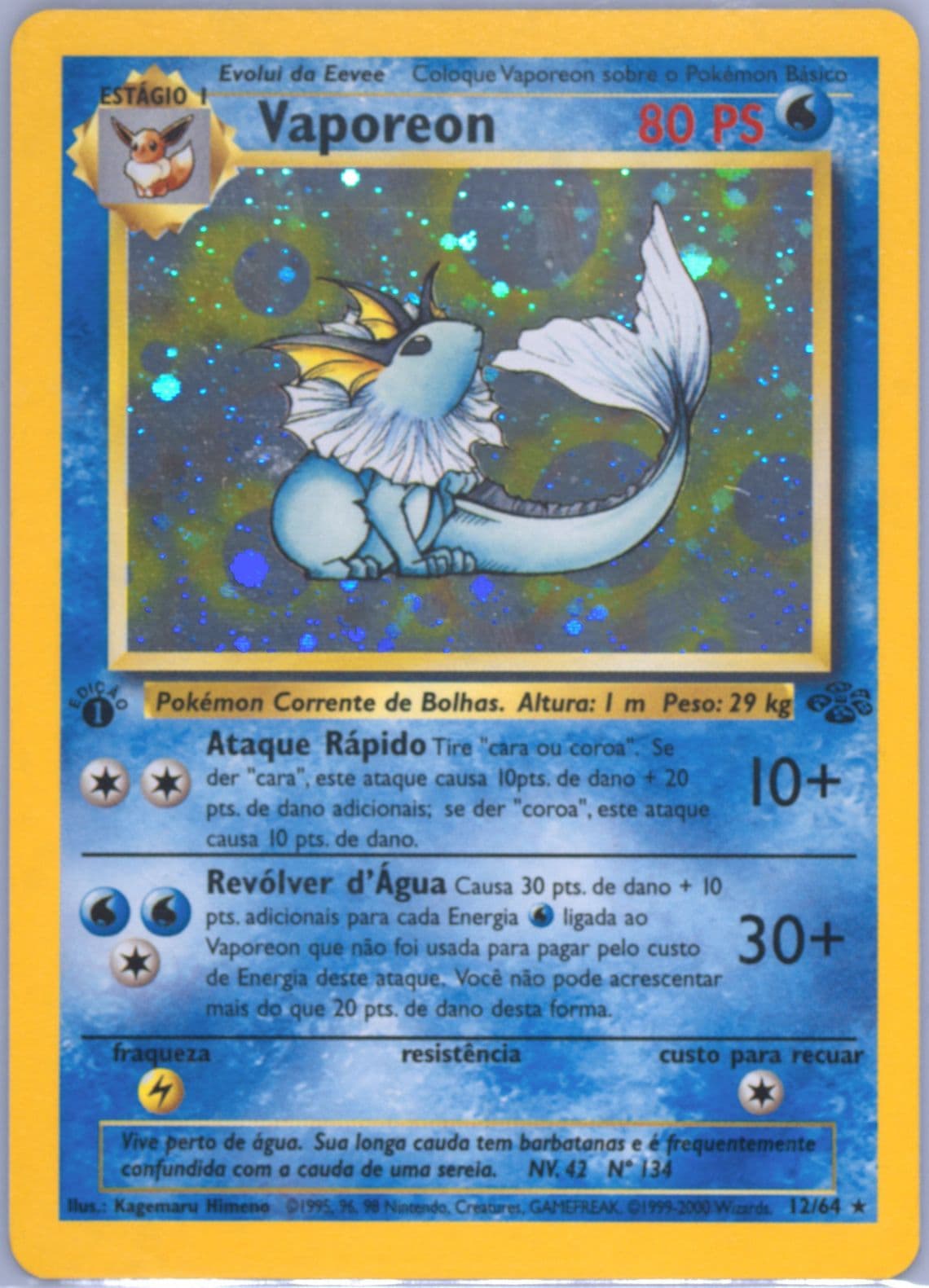 Vaporeon-Holo 1st Edition (12) 2000 Pokemon Portuguese Jungle