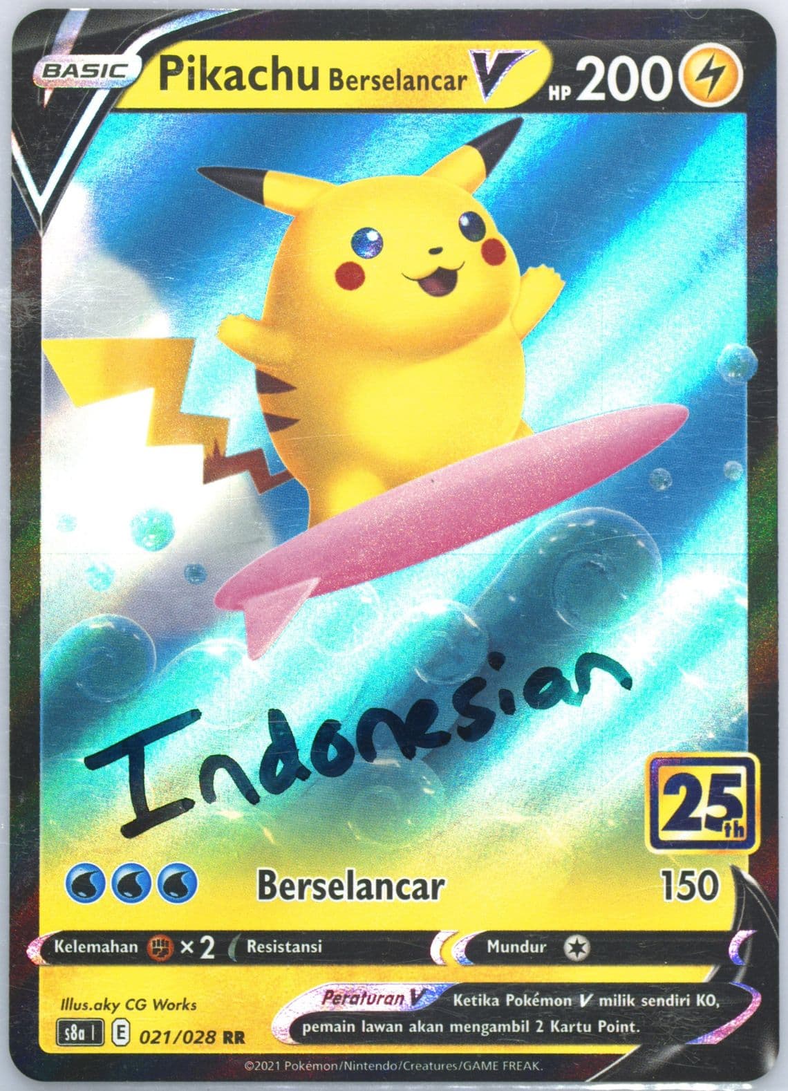 Surfing Pikachu V (021) 2021 Pokemon Indonesian 25th Anniversary Collection