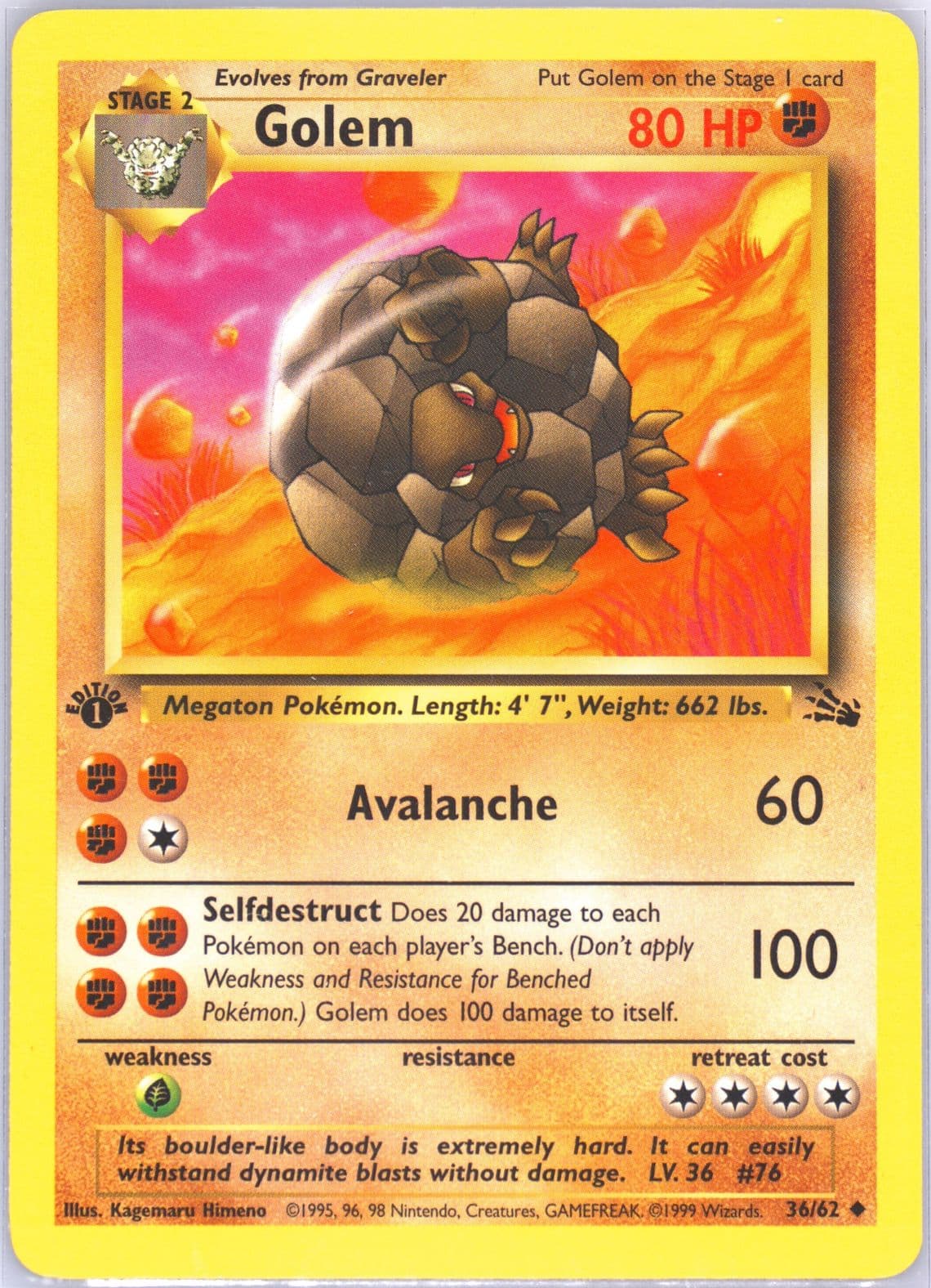 Golem 1st Edition (36) 1999 Pokemon Fossil