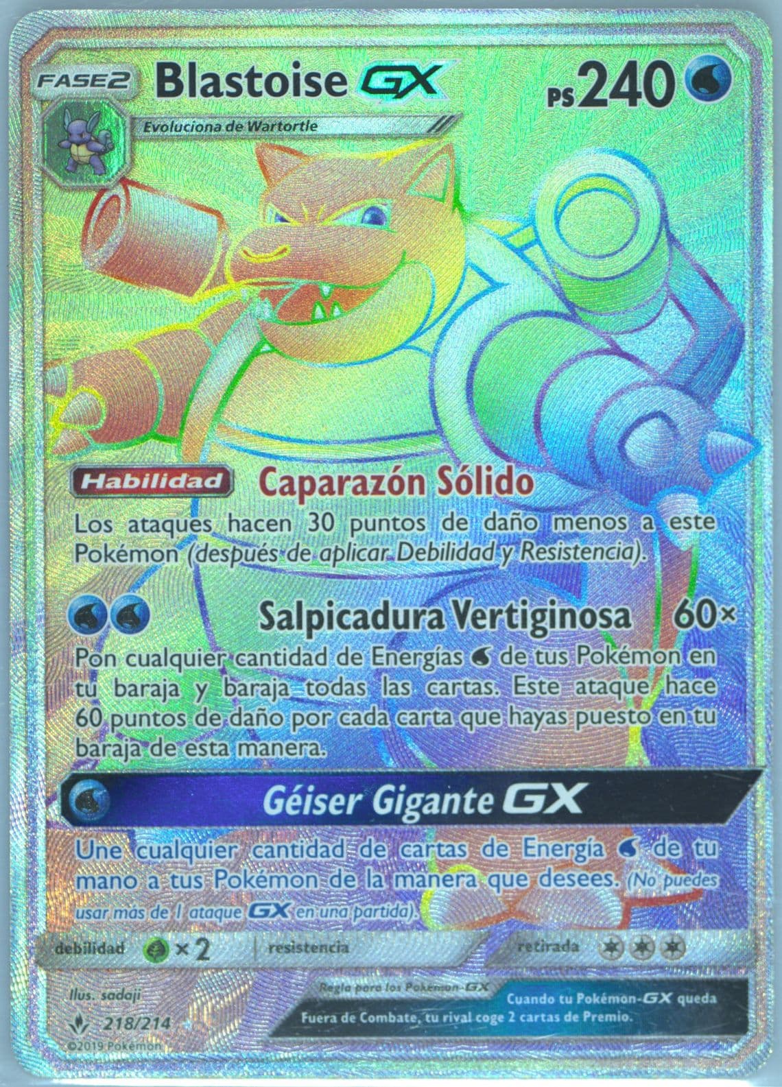 Full Art/Blastoise GX Spanish-Secret (218) 2019 Pokemon Sun & Moon Unbroken Bonds