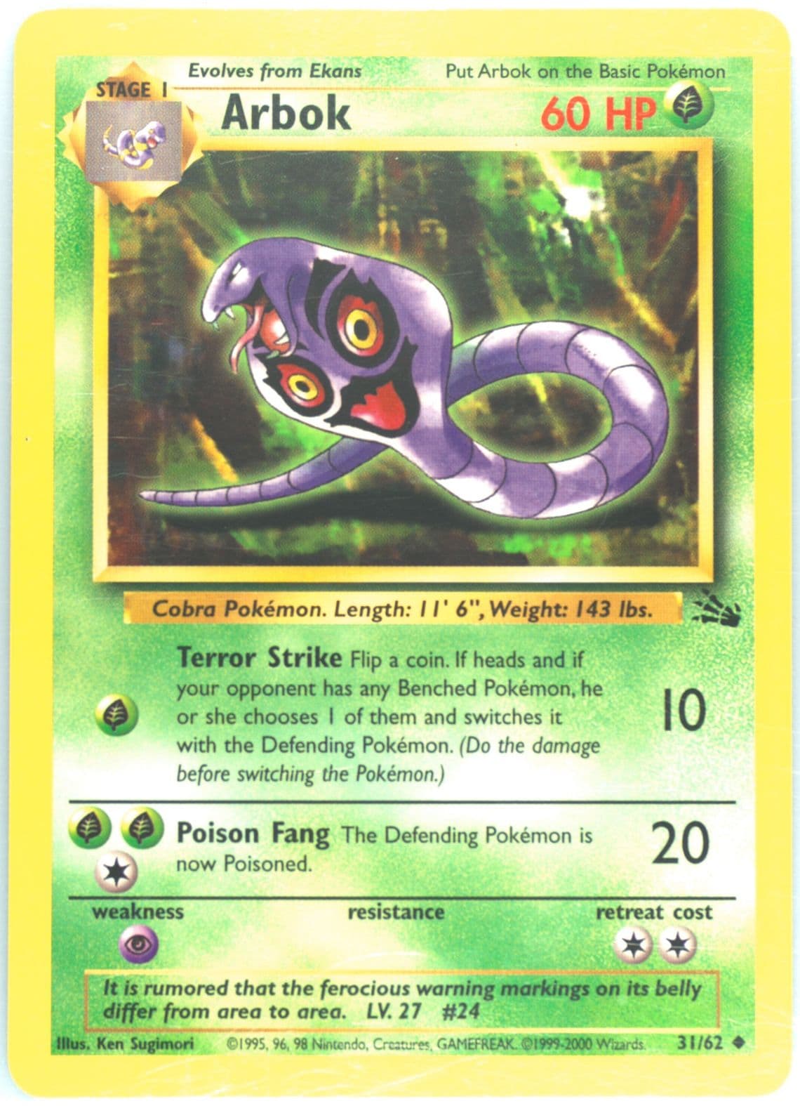 Arbok 1999-2000 Copyright (31) 1999 Pokemon Fossil