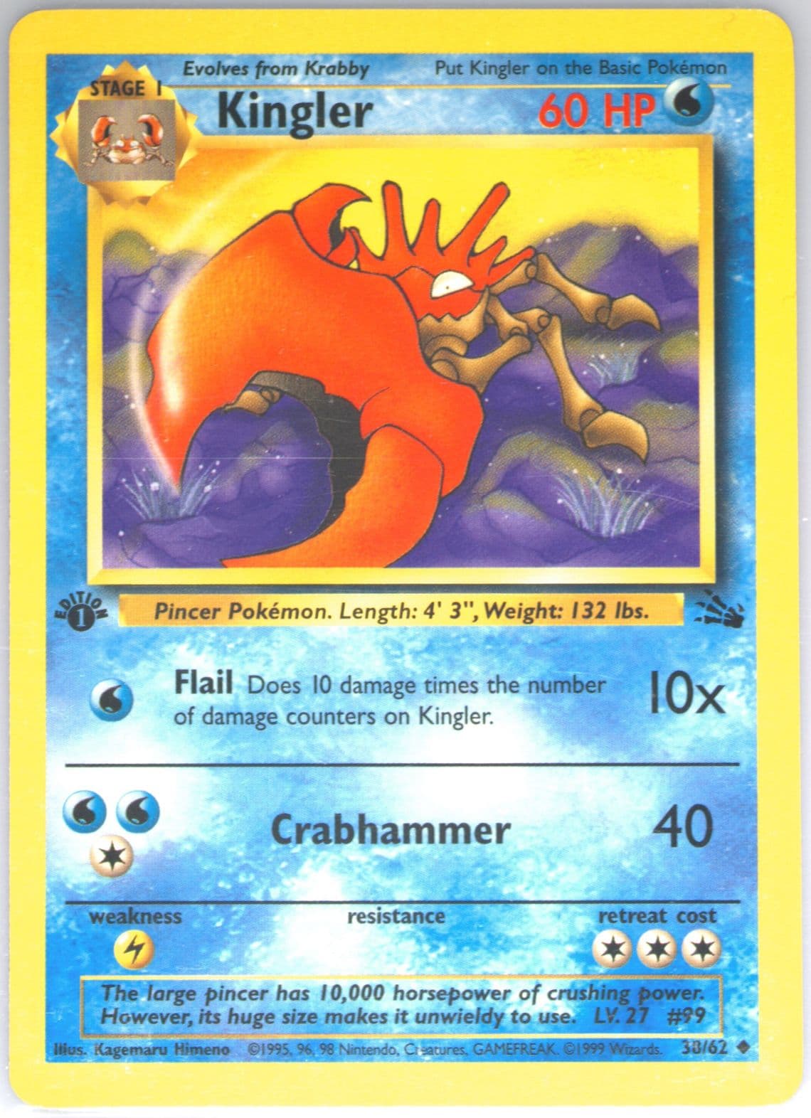 Kingler 1st Edition (38) 1999 Pokemon Fossil