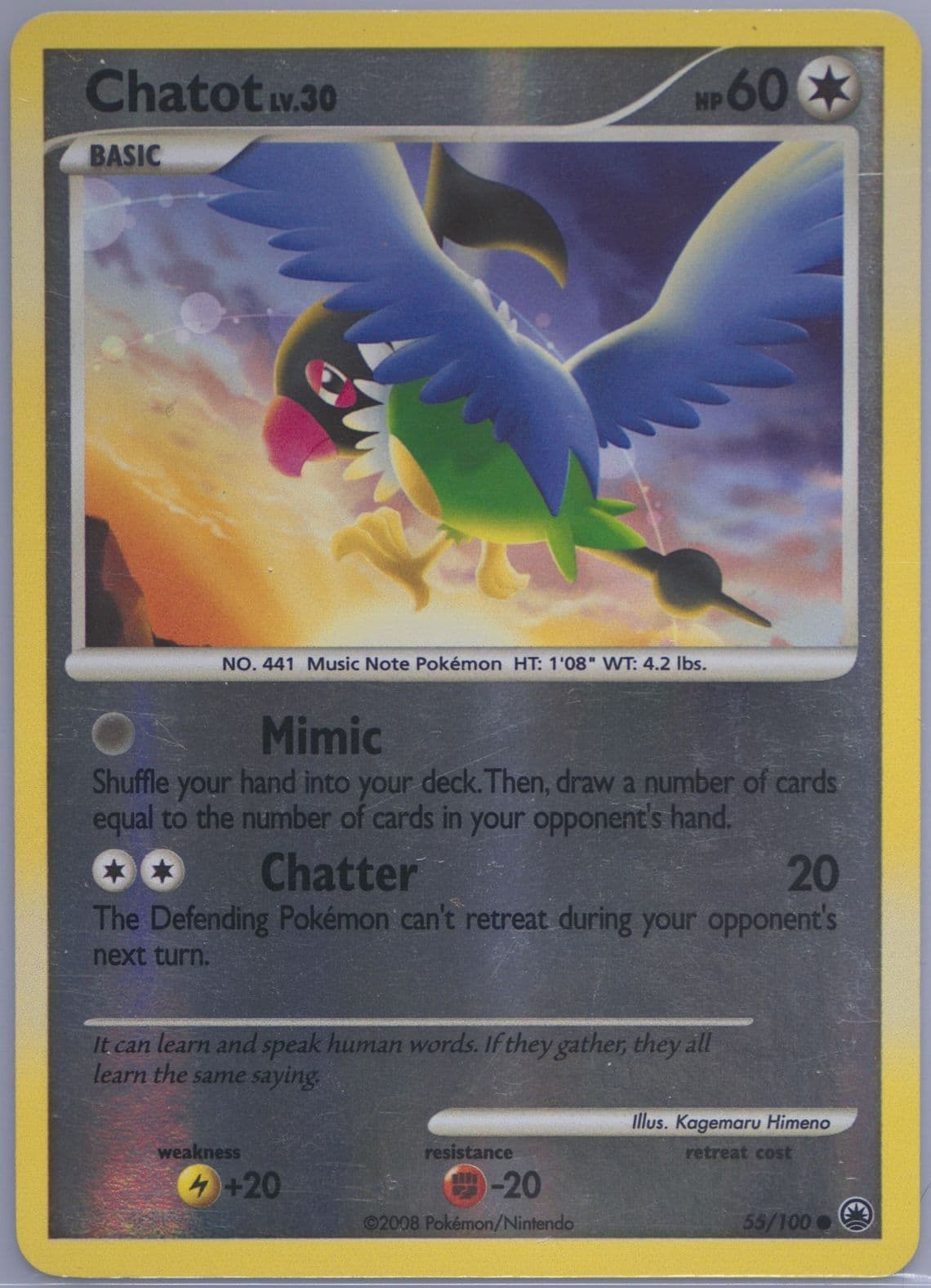 Chatot-Reverse Foil (55) 2008 Pokemon Diamond & Pearl Majestic Dawn