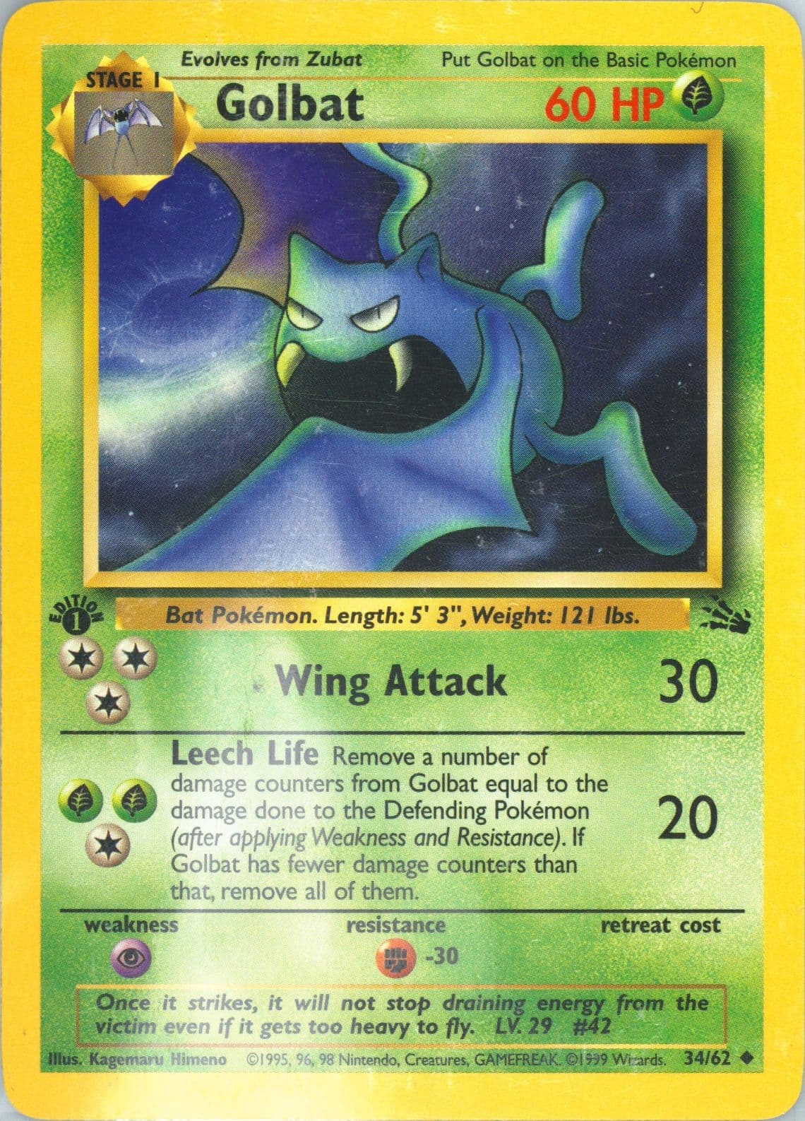 Golbat 1st Edition (34) 1999 Pokemon Fossil