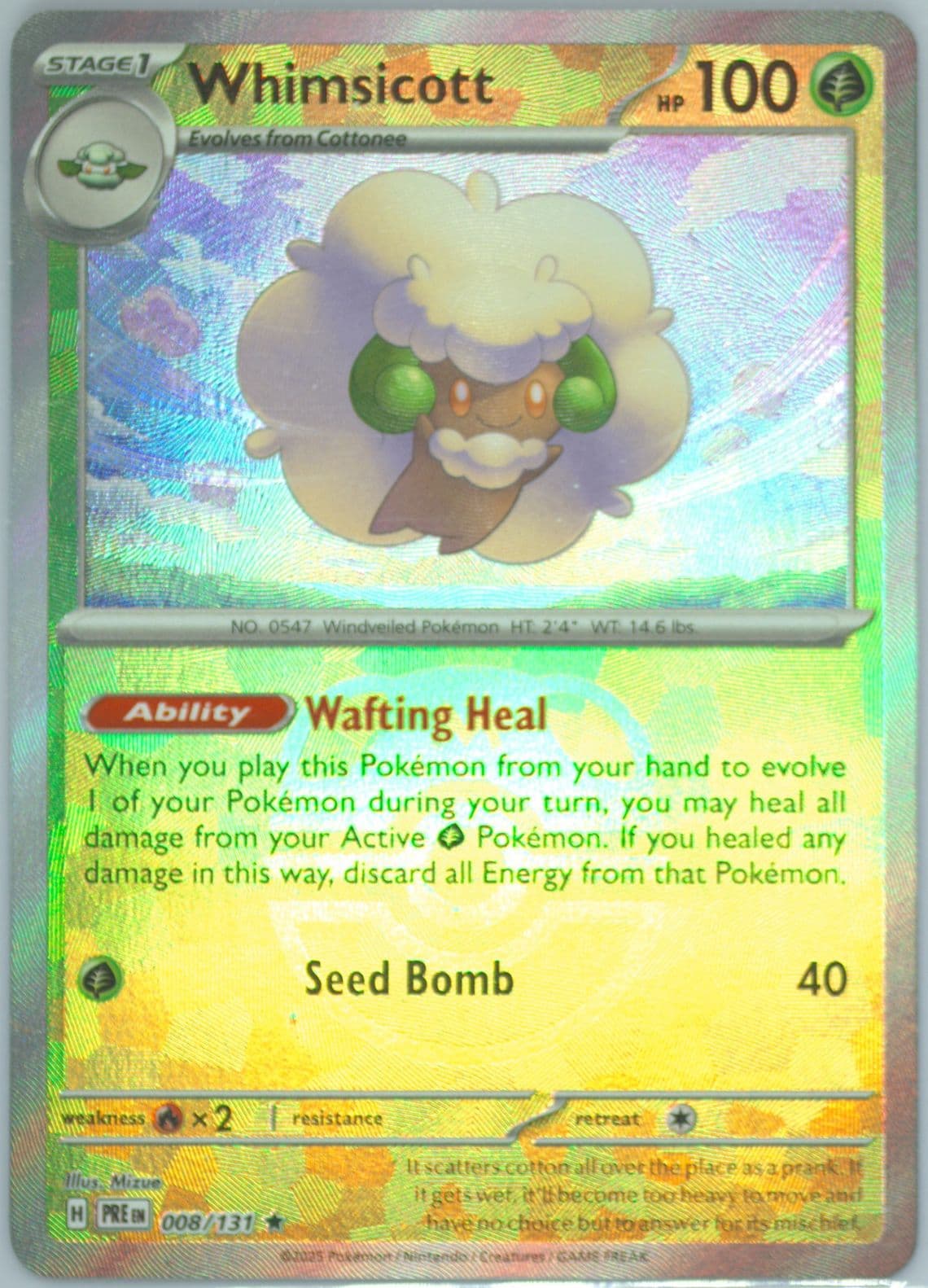 Whimsicott Master Ball Reverse Holo (008) 2025 Pokemon Pre EN-Prismatic Evolutions