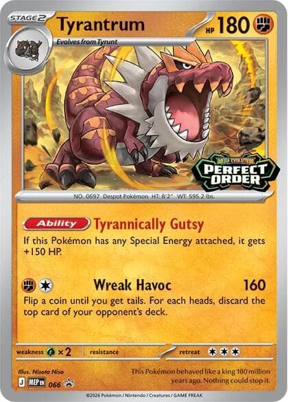 Tyrantrum Perfect Order Prerelease-Staff (066) 2026 Pokemon Mep EN-Me Black Star Promo