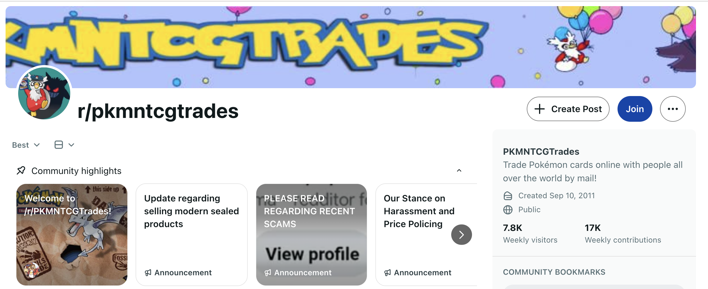 The r/pkmntcgtrades subreddit